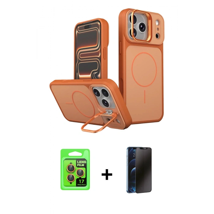 MARSİLYAN™- iPhone 17 Pro Kılıf İz Modern Prime - Siyah 3D Antistatik Hayalet Cam Ekran Koruyucu + Raze Metal Kamera Lens - TU