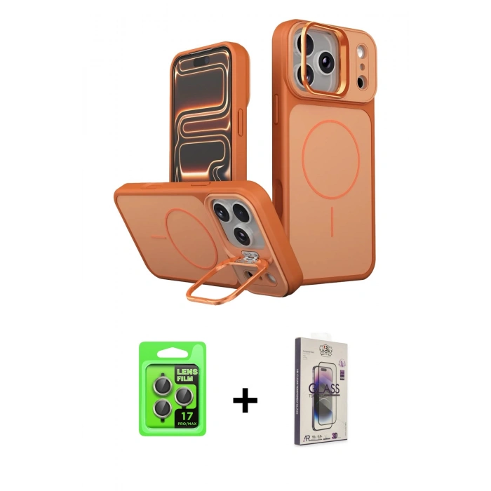 MARSİLYAN™- iPhone 17 Pro Kılıf İz Modern Prime - Siyah Bilvis 3D Cam Ekran Koruyucu + Raze Metal Kamera Lens - GI