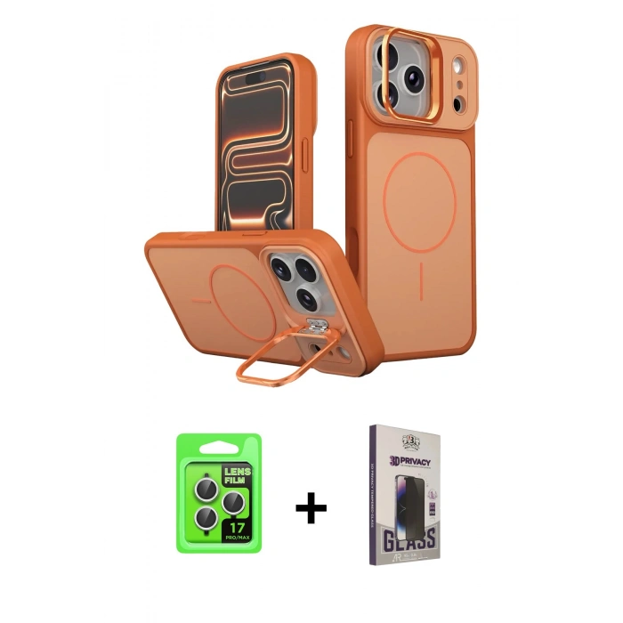 MARSİLYAN™- iPhone 17 Pro Kılıf İz Modern Prime - Siyah Bilvis Hayalet Cam Ekran Koruyucu + Raze Metal Kamera Lens - GS