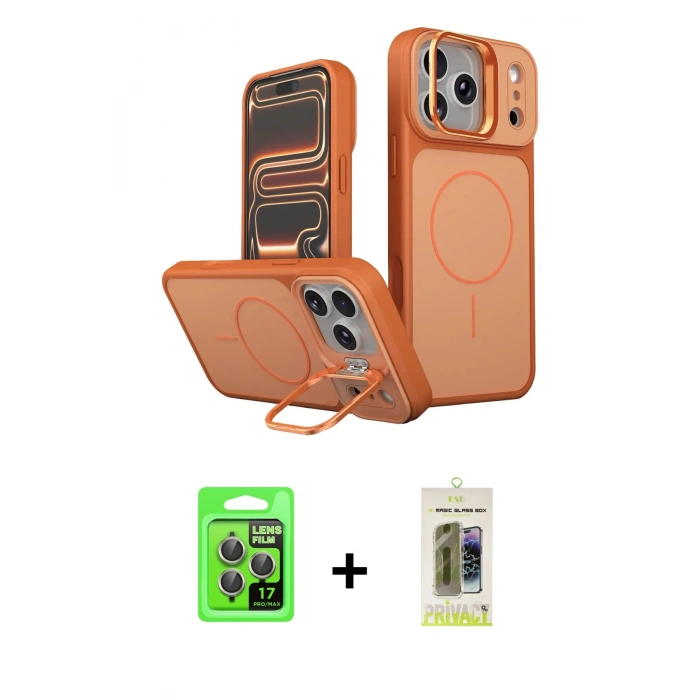 MARSİLYAN™- iPhone 17 Pro Kılıf İz Modern Prime - Siyah Joko Magic 5D Hayalet Cam + Raze Metal Kamera Lens - GI