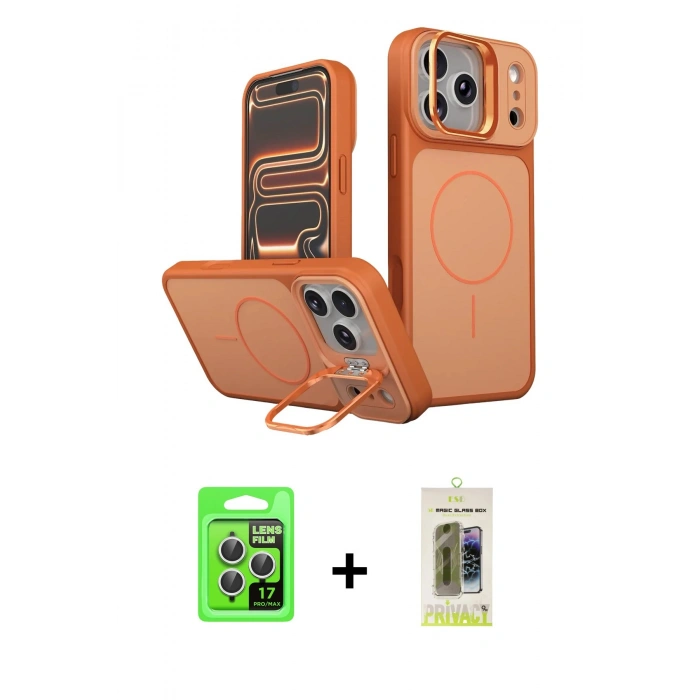 MARSİLYAN™- iPhone 17 Pro Kılıf İz Modern Prime - Siyah Joko Magic 5D Hayalet Cam + Raze Metal Kamera Lens - GS