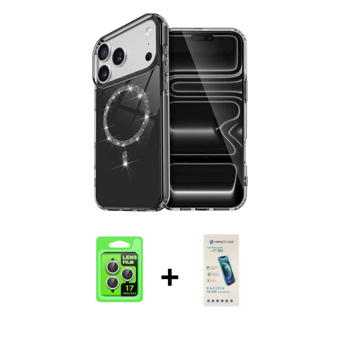 MARSİLYAN™- iPhone 17 Pro Kılıf Kıvılcım Form Prime - Şeffaf Pasifik Cam Ekran Koruyucu + Raze Metal Kamera Lens - GS