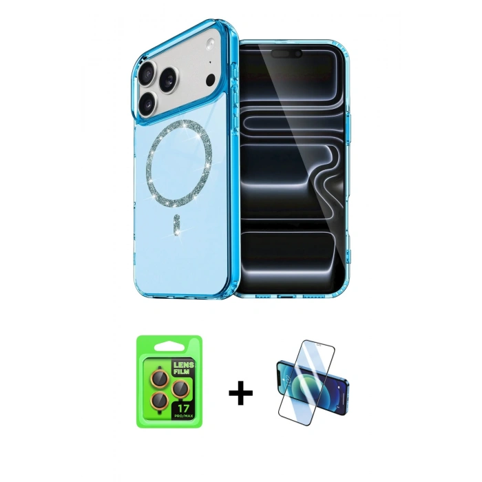 MARSİLYAN™- iPhone 17 Pro Kılıf Kıvılcım Form Prime - Siyah 3D Antistatik Cam Ekran Koruyucu + Turuncu Raze Metal Kamera Lens
