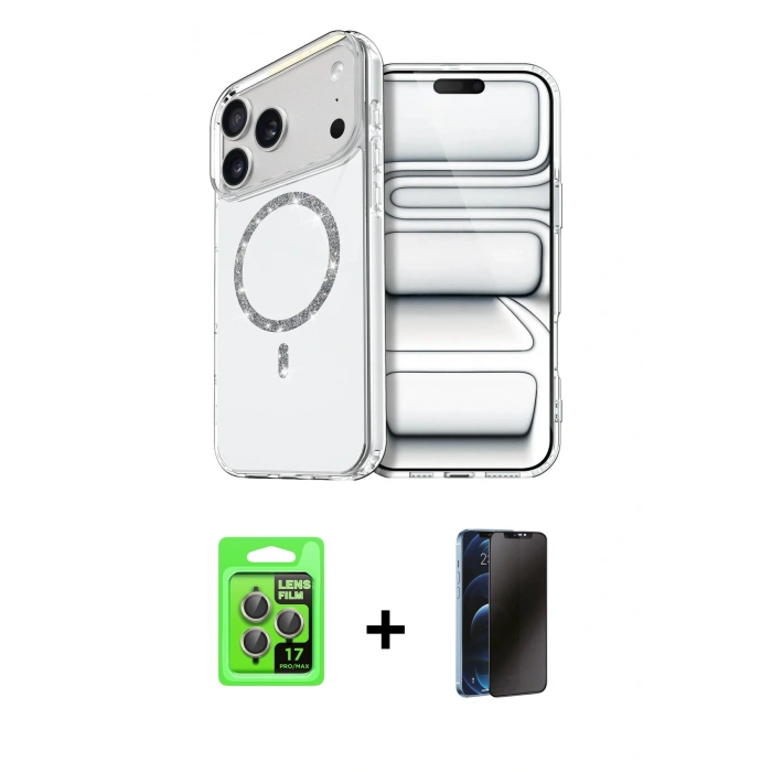 MARSİLYAN™- iPhone 17 Pro Kılıf Kıvılcım Form Prime - Siyah 3D Antistatik Hayalet Cam Ekran Koruyucu + Raze Metal Kamera Lens - GI