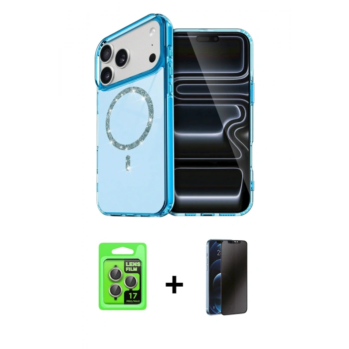 MARSİLYAN™- iPhone 17 Pro Kılıf Kıvılcım Form Prime - Siyah 3D Antistatik Hayalet Cam Ekran Koruyucu + Raze Metal Kamera Lens - GI