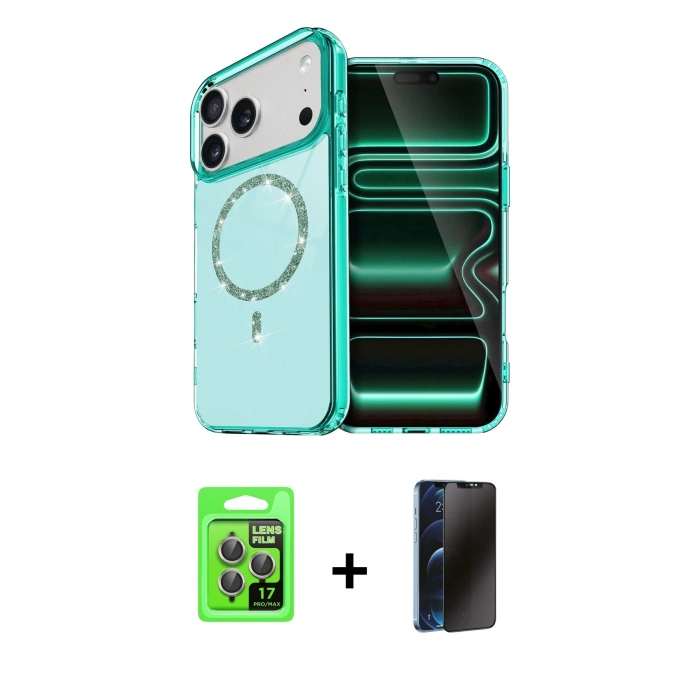 MARSİLYAN™- iPhone 17 Pro Kılıf Kıvılcım Form Prime - Siyah 3D Antistatik Hayalet Cam Ekran Koruyucu + Raze Metal Kamera Lens - GI