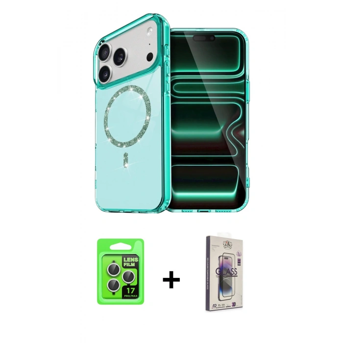 MARSİLYAN™- iPhone 17 Pro Kılıf Kıvılcım Form Prime - Siyah Bilvis 3D Cam Ekran Koruyucu + Gümüş Raze Metal Kamera Lens