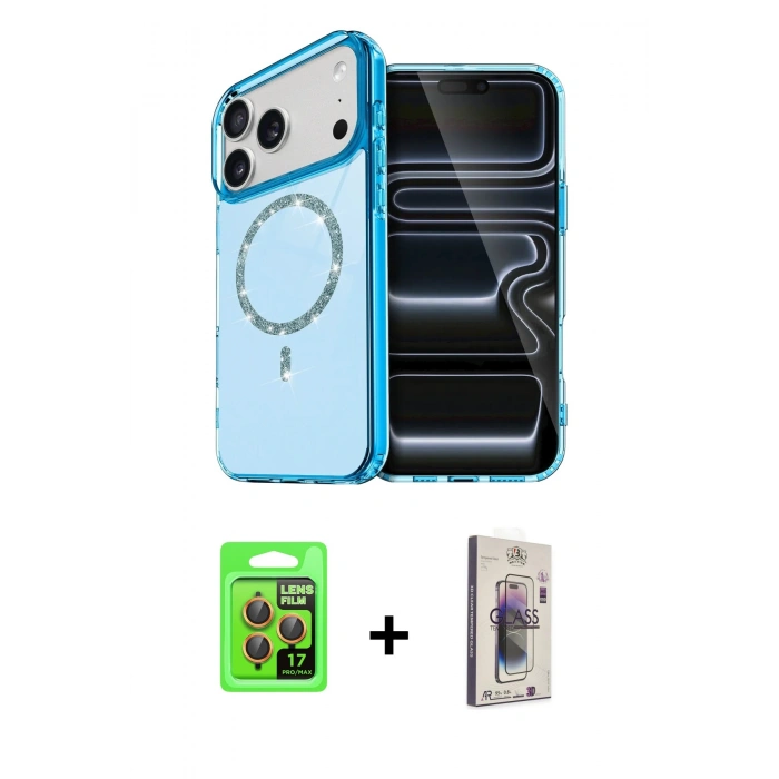MARSİLYAN™- iPhone 17 Pro Kılıf Kıvılcım Form Prime - Siyah Bilvis 3D Cam Ekran Koruyucu + Raze Metal Kamera Lens - TU