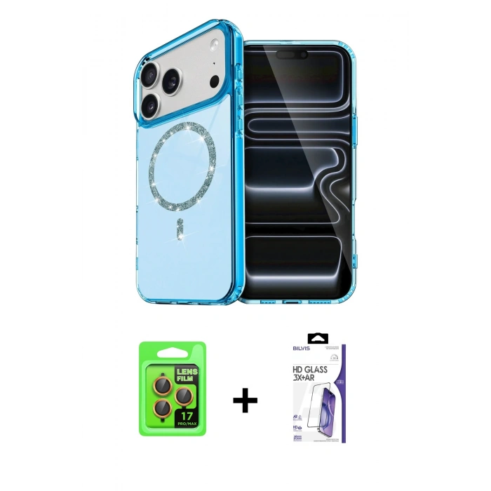 MARSİLYAN™- iPhone 17 Pro Kılıf Kıvılcım Form Prime - Siyah Bilvis 3X AR HD Cam Ekran Koruyucu + Raze Metal Kamera Lens - TU