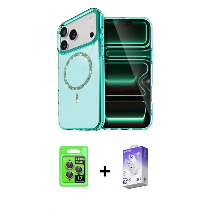 MARSİLYAN™- iPhone 17 Pro Kılıf Kıvılcım Form Prime - Siyah Bilvis 5in1 3D Magic Cam Ekran Koruyucu + Raze Metal Kamera Lens - GI