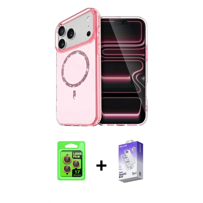MARSİLYAN™- iPhone 17 Pro Kılıf Kıvılcım Form Prime - Siyah Bilvis 5in1 3D Magic Cam Ekran Koruyucu + Raze Metal Kamera Lens - TU
