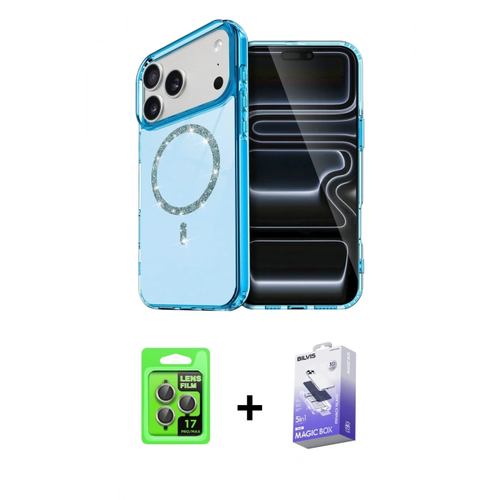 MARSİLYAN™- iPhone 17 Pro Kılıf Kıvılcım Form Prime - Siyah Bilvis 5in1 5D Magic Hayalet Cam Ekran Koruyucu + Raze Metal Kamera Lens - GI