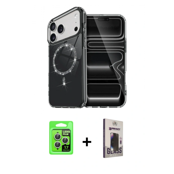 MARSİLYAN™- iPhone 17 Pro Kılıf Kıvılcım Form Prime - Siyah Bilvis Hayalet Cam Ekran Koruyucu + Raze Metal Kamera Lens - GS