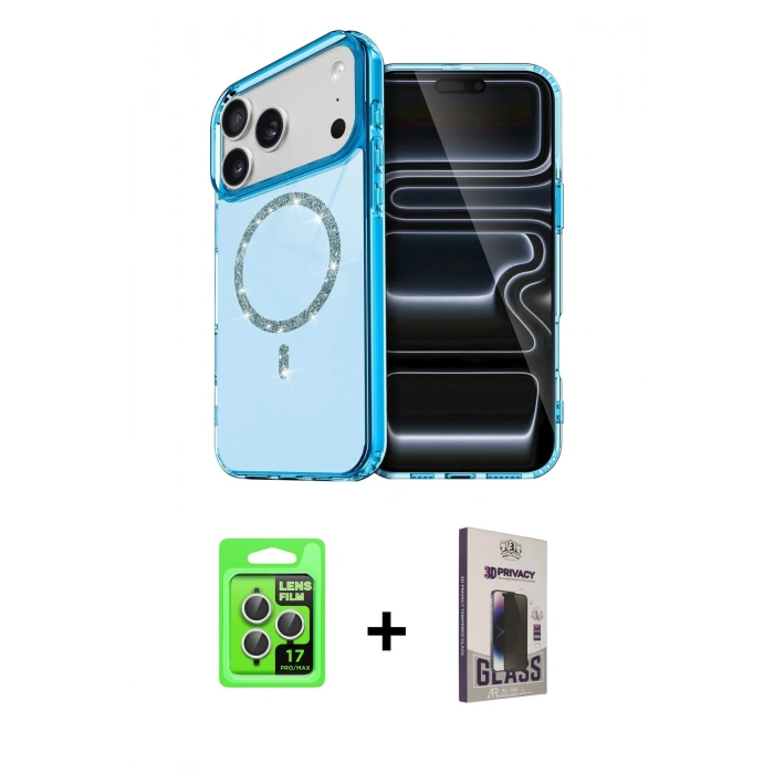 MARSİLYAN™- iPhone 17 Pro Kılıf Kıvılcım Form Prime - Siyah Bilvis Hayalet Cam Ekran Koruyucu + Raze Metal Kamera Lens - GS