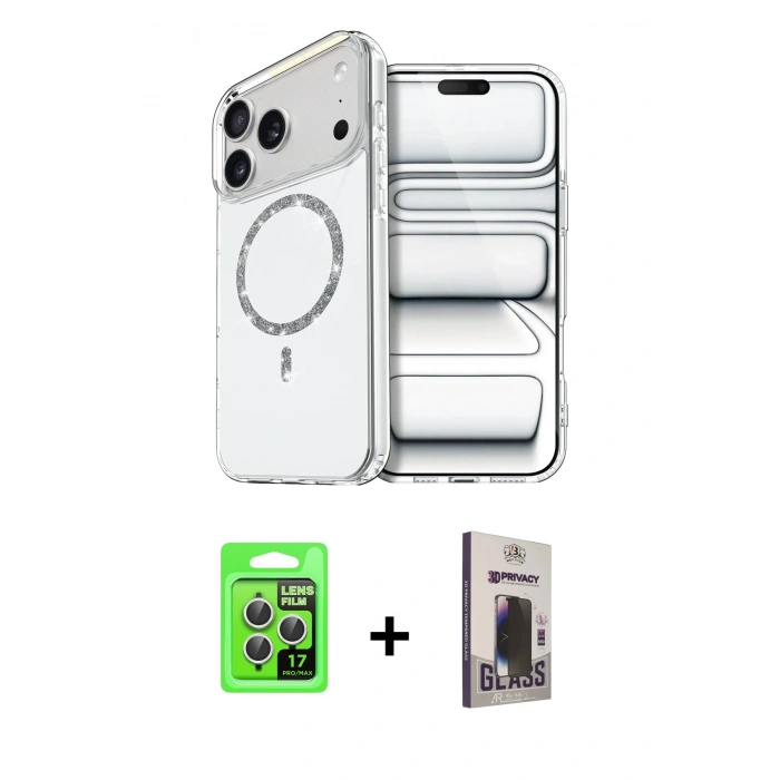 MARSİLYAN™- iPhone 17 Pro Kılıf Kıvılcım Form Prime - Siyah Bilvis Hayalet Cam Ekran Koruyucu + Raze Metal Kamera Lens - GS