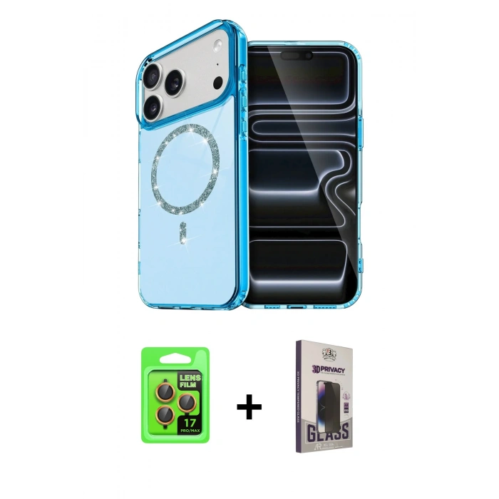 MARSİLYAN™- iPhone 17 Pro Kılıf Kıvılcım Form Prime - Siyah Bilvis Hayalet Cam Ekran Koruyucu + Raze Metal Kamera Lens - TU