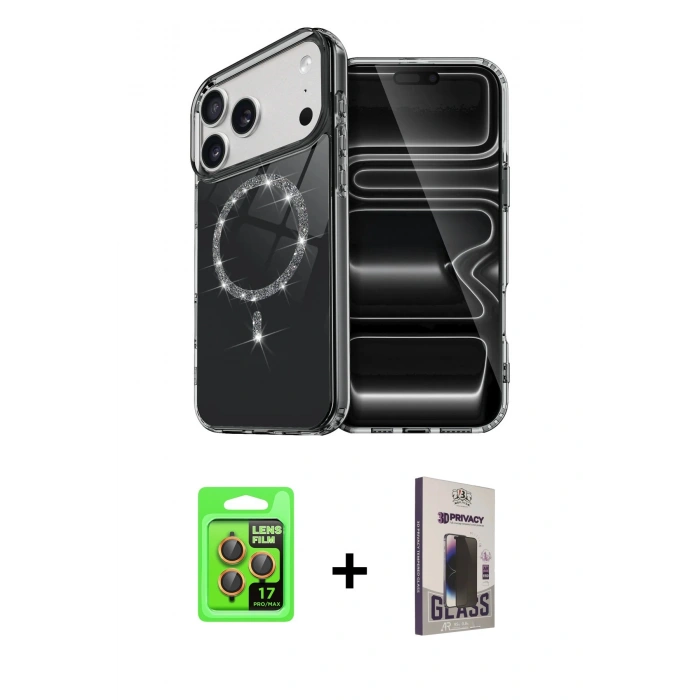 MARSİLYAN™- iPhone 17 Pro Kılıf Kıvılcım Form Prime - Siyah Bilvis Hayalet Cam Ekran Koruyucu + Raze Metal Kamera Lens - TU