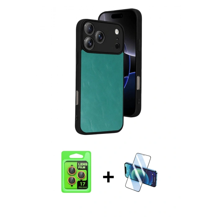 MARSİLYAN™- iPhone 17 Pro Kılıf Kıvılcım Işık Serisi - Siyah 3D Antistatik Cam Ekran Koruyucu + Raze Metal Kamera Lens - TU