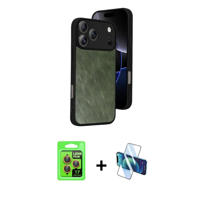 MARSİLYAN™- iPhone 17 Pro Kılıf Kıvılcım Işık Serisi - Siyah 3D Antistatik Cam Ekran Koruyucu + Raze Metal Kamera Lens - TU