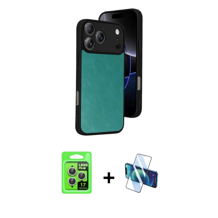 MARSİLYAN™- iPhone 17 Pro Kılıf Kıvılcım Işık Serisi - Siyah 3D Antistatik Cam Ekran Koruyucu + Raze Metal Kamera Lens - GS