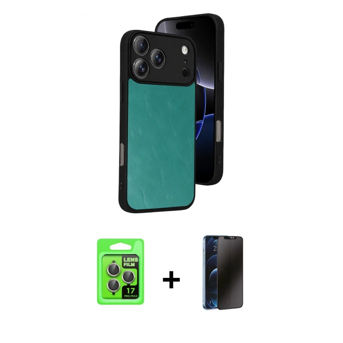 MARSİLYAN™- iPhone 17 Pro Kılıf Kıvılcım Işık Serisi - Siyah 3D Antistatik Hayalet Cam Ekran Koruyucu + Raze Metal Kamera Lens - GI