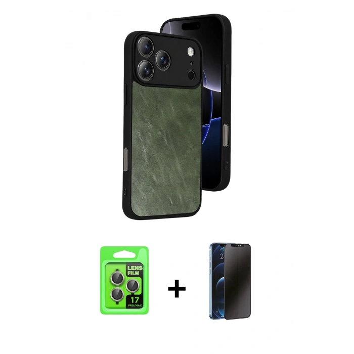 MARSİLYAN™- iPhone 17 Pro Kılıf Kıvılcım Işık Serisi - Siyah 3D Antistatik Hayalet Cam Ekran Koruyucu + Raze Metal Kamera Lens - GI