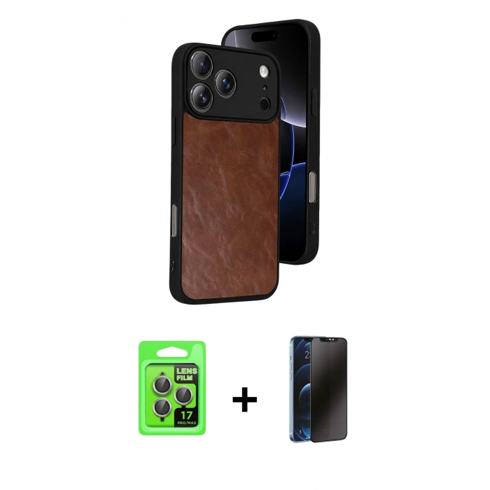 MARSİLYAN™- iPhone 17 Pro Kılıf Kıvılcım Işık Serisi - Siyah 3D Antistatik Hayalet Cam Ekran Koruyucu + Raze Metal Kamera Lens - GI