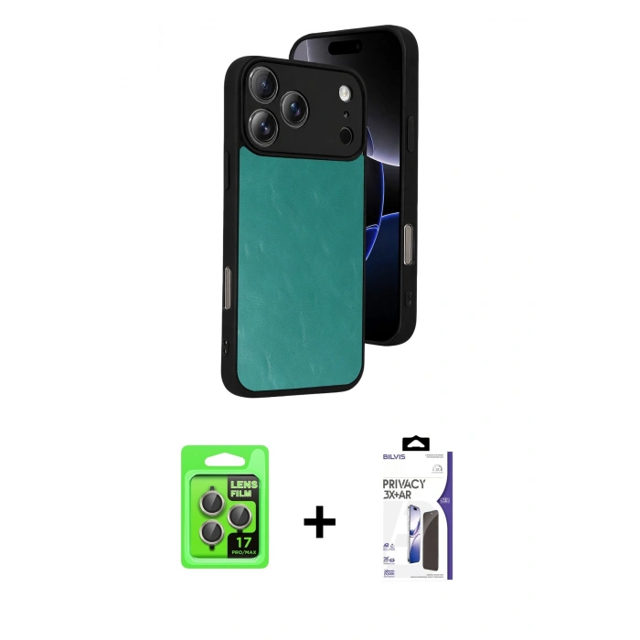 MARSİLYAN™- iPhone 17 Pro Kılıf Kıvılcım Işık Serisi - Siyah Bilvis 3X AR Hayalet Cam Ekran Koruyucu + Raze Metal Kamera Lens - GI