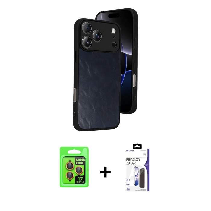 MARSİLYAN™- iPhone 17 Pro Kılıf Kıvılcım Işık Serisi - Siyah Bilvis 3X AR Hayalet Cam Ekran Koruyucu + Raze Metal Kamera Lens - TU