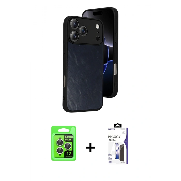 MARSİLYAN™- iPhone 17 Pro Kılıf Kıvılcım Işık Serisi - Siyah Bilvis 3X AR Hayalet Cam Ekran Koruyucu + Raze Metal Kamera Lens - GS