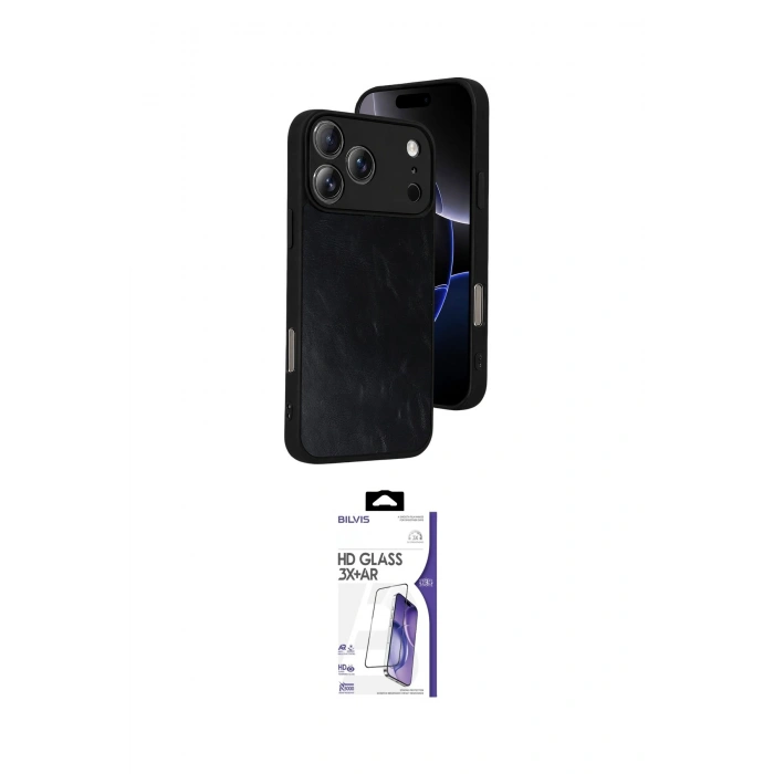 MARSİLYAN™- iPhone 17 Pro Kılıf Kıvılcım Işık Serisi - Siyah Bilvis 3X AR HD Cam Ekran Koruyucu