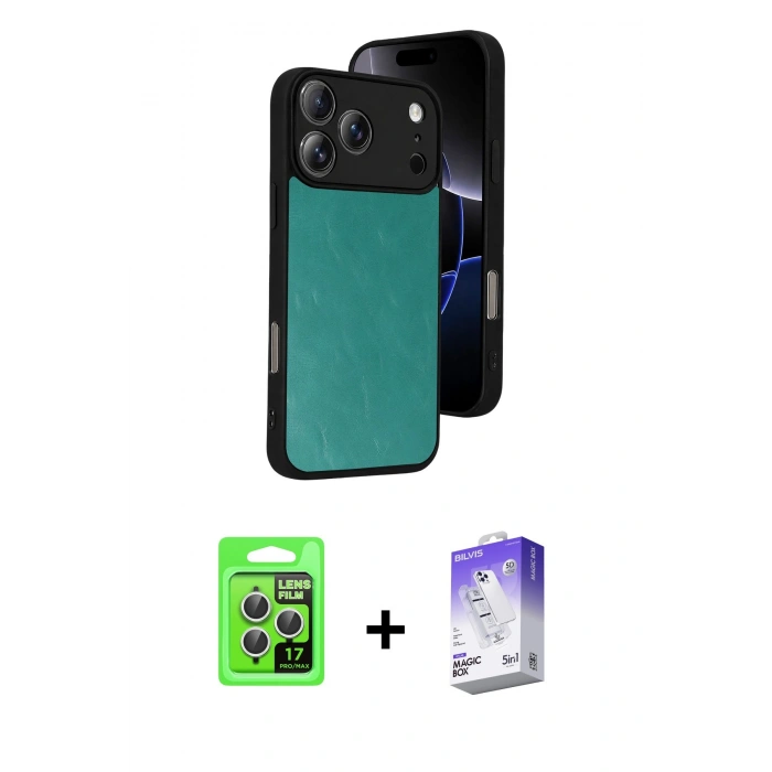 MARSİLYAN™- iPhone 17 Pro Kılıf Kıvılcım Işık Serisi - Siyah Bilvis 5in1 3D Magic Cam Ekran Koruyucu + Raze Metal Kamera Lens - GS