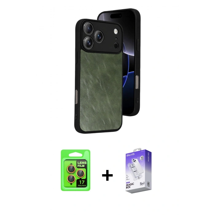 MARSİLYAN™- iPhone 17 Pro Kılıf Kıvılcım Işık Serisi - Siyah Bilvis 5in1 3D Magic Cam Ekran Koruyucu + Raze Metal Kamera Lens - TU