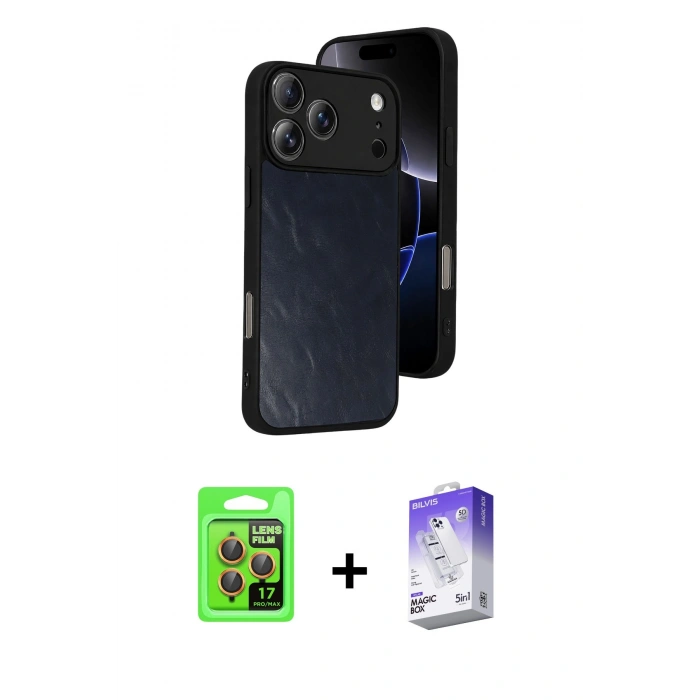 MARSİLYAN™- iPhone 17 Pro Kılıf Kıvılcım Işık Serisi - Siyah Bilvis 5in1 3D Magic Cam Ekran Koruyucu + Raze Metal Kamera Lens - TU
