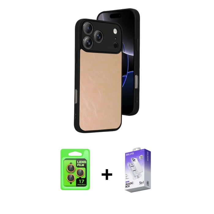 MARSİLYAN™- iPhone 17 Pro Kılıf Kıvılcım Işık Serisi - Siyah Bilvis 5in1 3D Magic Cam Ekran Koruyucu + Raze Metal Kamera Lens - TU