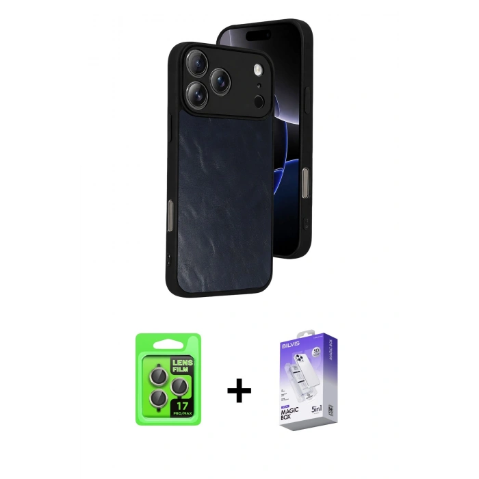 MARSİLYAN™- iPhone 17 Pro Kılıf Kıvılcım Işık Serisi - Siyah Bilvis 5in1 3D Magic Cam Ekran Koruyucu + Raze Metal Kamera Lens - GI