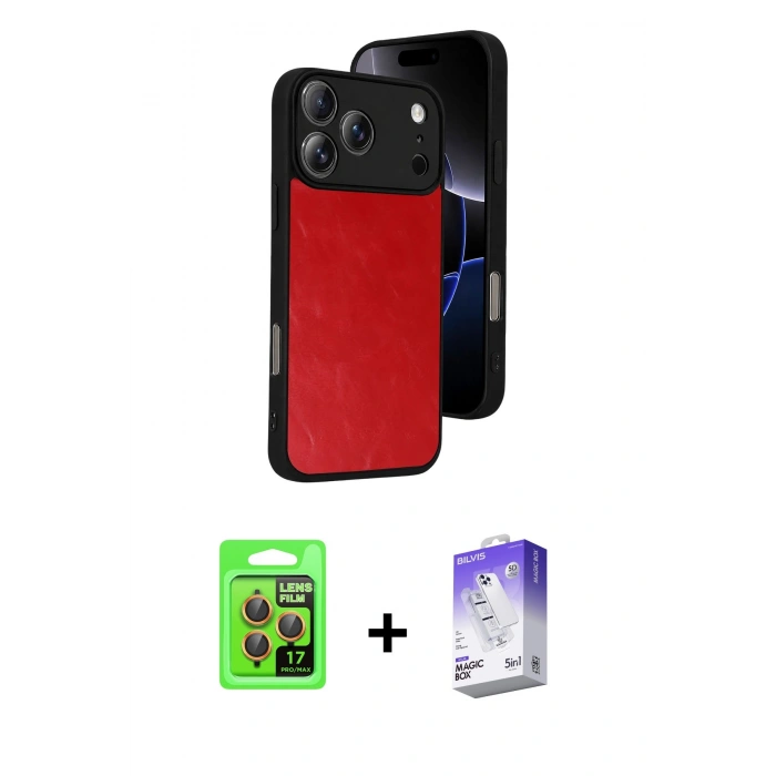 MARSİLYAN™- iPhone 17 Pro Kılıf Kıvılcım Işık Serisi - Siyah Bilvis 5in1 3D Magic Cam Ekran Koruyucu + Raze Metal Kamera Lens - TU