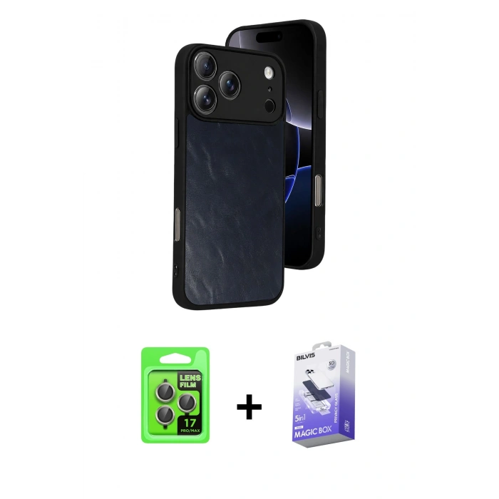 MARSİLYAN™- iPhone 17 Pro Kılıf Kıvılcım Işık Serisi - Siyah Bilvis 5in1 5D Magic Hayalet Cam Ekran Koruyucu + Raze Metal Kamera Lens - GI