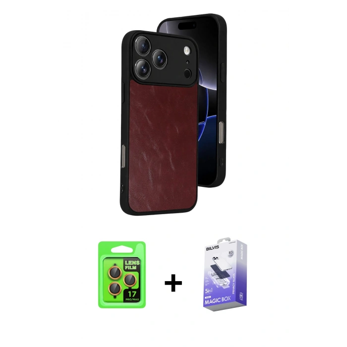 MARSİLYAN™- iPhone 17 Pro Kılıf Kıvılcım Işık Serisi - Siyah Bilvis 5in1 5D Magic Hayalet Cam Ekran Koruyucu + Raze Metal Kamera Lens - TU