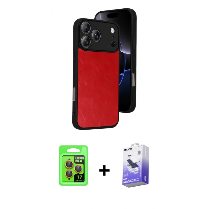 MARSİLYAN™- iPhone 17 Pro Kılıf Kıvılcım Işık Serisi - Siyah Bilvis 5in1 5D Magic Hayalet Cam Ekran Koruyucu + Raze Metal Kamera Lens - TU