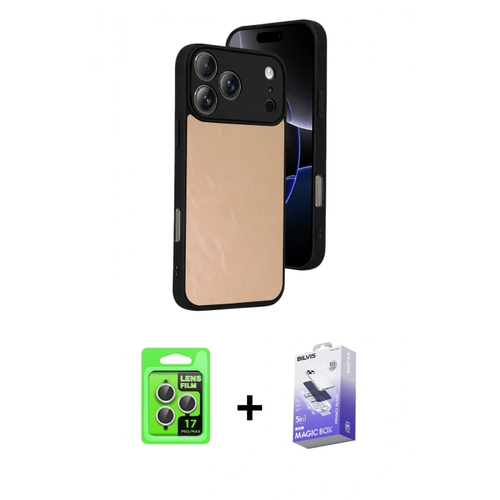 MARSİLYAN™- iPhone 17 Pro Kılıf Kıvılcım Işık Serisi - Siyah Bilvis 5in1 5D Magic Hayalet Cam Ekran Koruyucu + Raze Metal Kamera Lens - GS