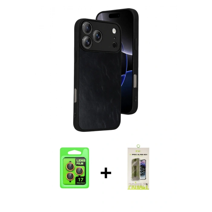 MARSİLYAN™- iPhone 17 Pro Kılıf Kıvılcım Işık Serisi - Siyah Joko Magic 5D Hayalet Cam + Raze Metal Kamera Lens - TU