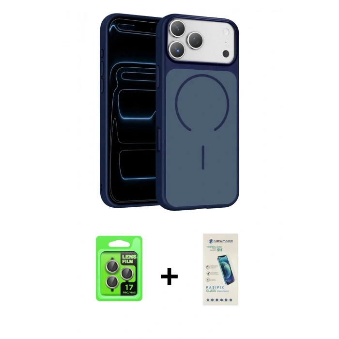 MARSİLYAN™- iPhone 17 Pro Kılıf Kıvılcım Klasik - Şeffaf Pasifik Cam Ekran Koruyucu + Raze Metal Kamera Lens - GI