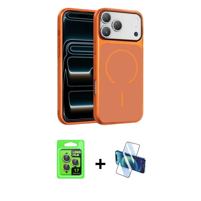MARSİLYAN™- iPhone 17 Pro Kılıf Kıvılcım Klasik - Siyah 3D Antistatik Cam Ekran Koruyucu + Raze Metal Kamera Lens - GI