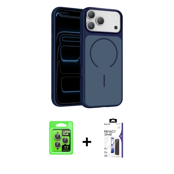 MARSİLYAN™- iPhone 17 Pro Kılıf Kıvılcım Klasik - Siyah Bilvis 3X AR Hayalet Cam Ekran Koruyucu + Raze Metal Kamera Lens - GI