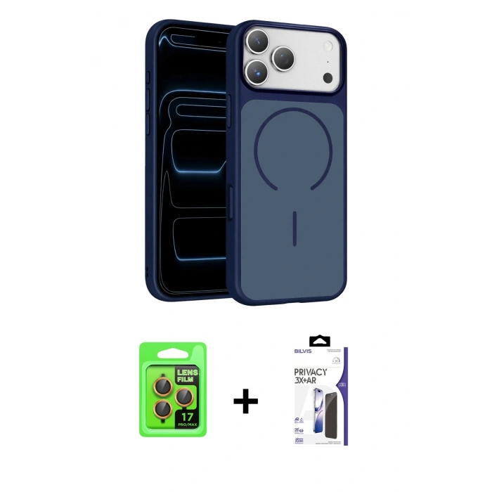 MARSİLYAN™- iPhone 17 Pro Kılıf Kıvılcım Klasik - Siyah Bilvis 3X AR Hayalet Cam Ekran Koruyucu + Raze Metal Kamera Lens - TU
