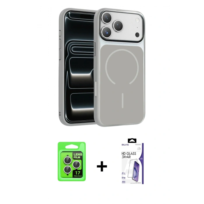 MARSİLYAN™- iPhone 17 Pro Kılıf Kıvılcım Klasik - Siyah Bilvis 3X AR HD Cam Ekran Koruyucu + Raze Metal Kamera Lens - GS