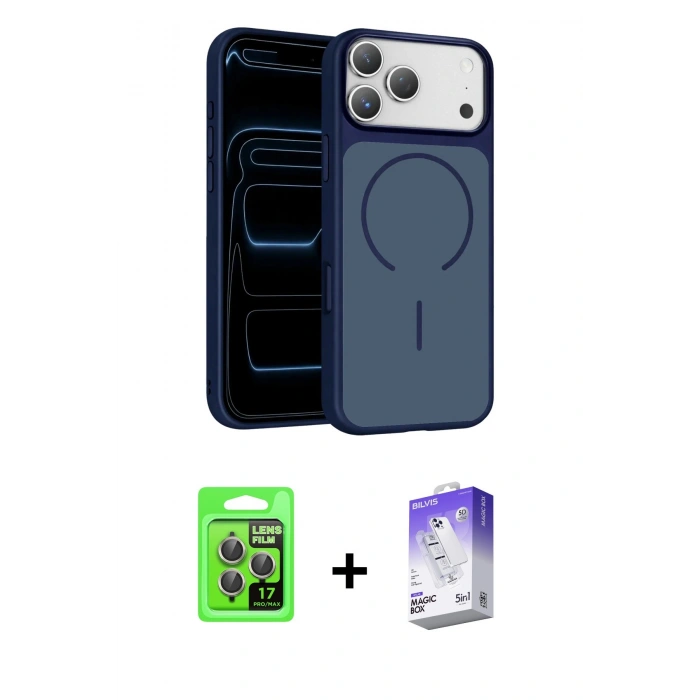 MARSİLYAN™- iPhone 17 Pro Kılıf Kıvılcım Klasik - Siyah Bilvis 5in1 3D Magic Cam Ekran Koruyucu + Raze Metal Kamera Lens - GI
