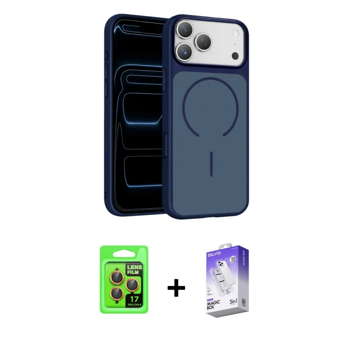 MARSİLYAN™- iPhone 17 Pro Kılıf Kıvılcım Klasik - Siyah Bilvis 5in1 3D Magic Cam Ekran Koruyucu + Raze Metal Kamera Lens - TU