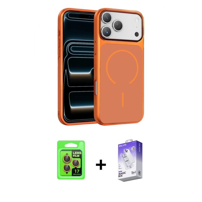 MARSİLYAN™- iPhone 17 Pro Kılıf Kıvılcım Klasik - Siyah Bilvis 5in1 3D Magic Cam Ekran Koruyucu + Raze Metal Kamera Lens - TU